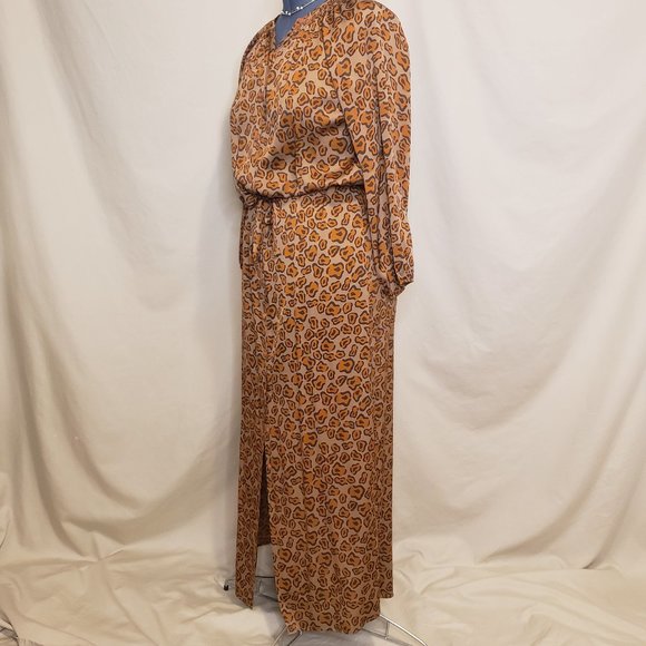 Tucker Leopard Print Silk Maxi Peasant Shift Dress - Picture 9 of 14